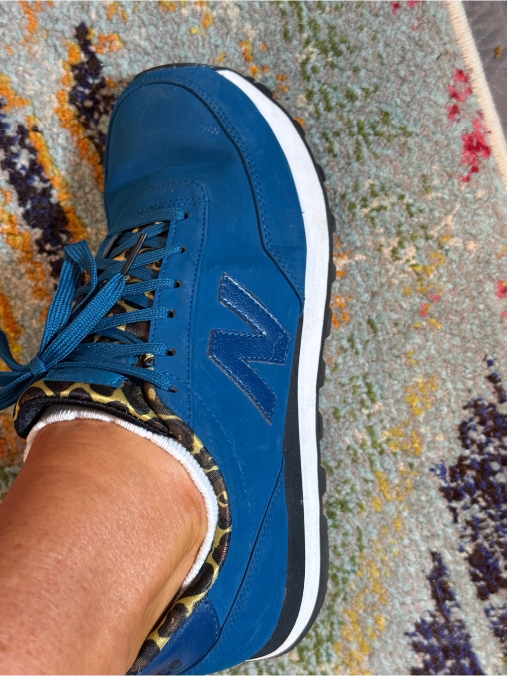 New Balance Teal Blue Sneaker with Leopard Collar